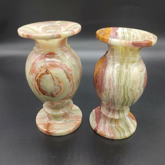 Green Onyx Swirled Candle Holders - Picture 1 of 6